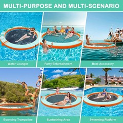 Inflatable Water Hammock Floating Dock 8 FT with Mesh, Tanning Pool Raft Round R