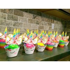 Unicorn Cupcake Wrappers Toppers & Balloon Rainbow Party Supplies