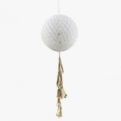 White Large 15.75″ Tissue Paper Honeycomb w/Gold Tassel Party Decor ~ Lot of 4