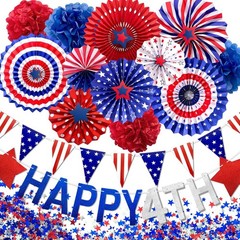 All-in-One July 4th Decorative Set – Paper Fans & Banners for Festive Spirit