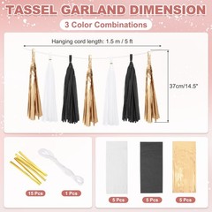 15Pcs Tassel Garland White Black Champagne Gold Tassels