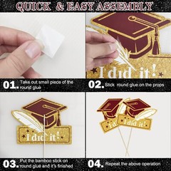 24 PCS Maroon Gold 2025 Graduation Centerpiece Sticks Table Topper Decor