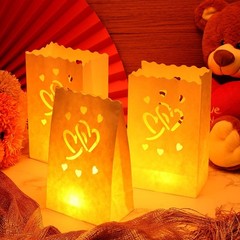 100 PCS White Luminary Bags Bulk Hearts Luminaries Paper Tea Light Flame Resist