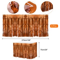 6 Pcs 29×108 Inch Bronze Metallic Foil Fringe Tinsel Table Skirts