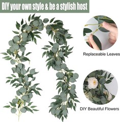 2Pack Artificial Eucalyptus Garland with Willow Leaves 6Feet Fake Hanging Plant