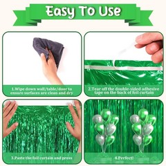 Green Foil Fringe Backdrop Curtains 3 PCS 3.3×6.6 FT Tinsel Streamers Decor