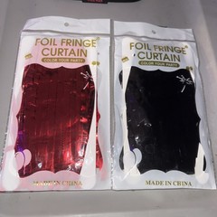 Tinsel Fringe Curtains Metallic RedBlack 2Pac Foil Streamer Backdrop Party Decor