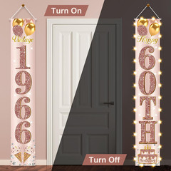 60Th Birthday Party Banner Lighted Decorations for Women-Pink Rose Gold Vintage