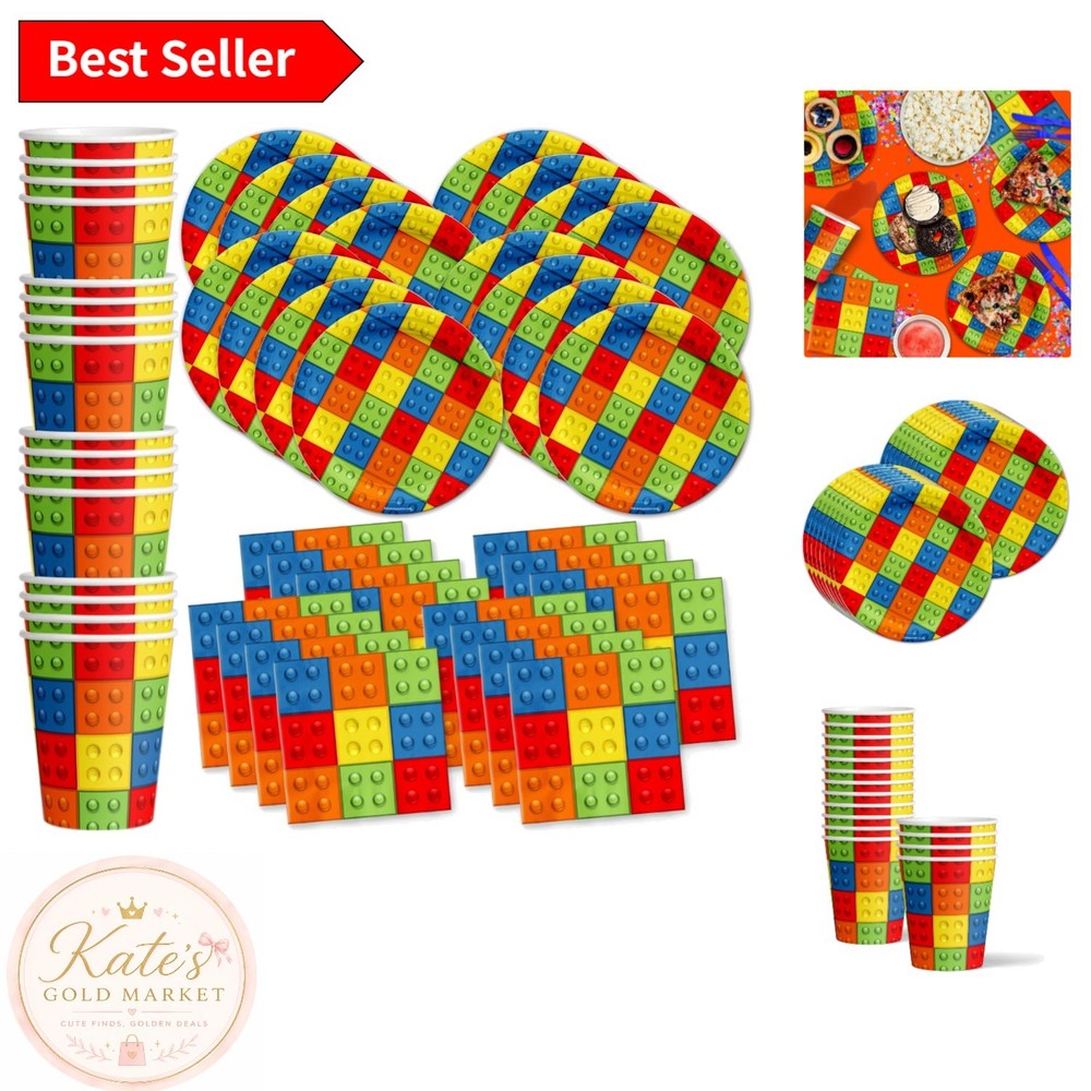 Durable Building Blocks Birthday Tableware for 16 – Fun for Every Celebration