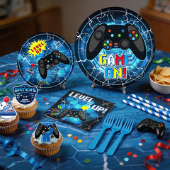208Pcs Video Game Birthday Decorations-Serves 25, All-In-One Gamer Birthday Part