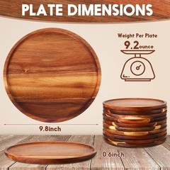 Rtteri 12 Pcs Acacia Wood Dinner Plates Round Dishes 0.95 Inches, Brown