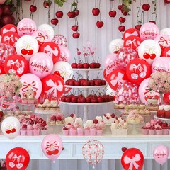 Cherry Balloons, Red Pink White Confetti Latex Balloons with Cherry Foil Ball…