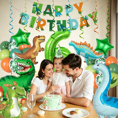 Dinosaur 6Th Birthday Party Decorations for Boys Girl, Foil Green Star Number 6