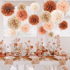 Weddings Decorations, 16 PCS Earth Tone Brown Tissue Paper Pom Poms for Fall …