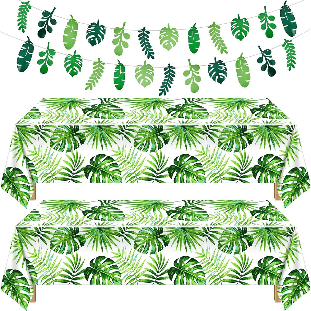 2 Pieces Palm Leaf Table Covers Hawaii Green Leaves Tablecloths Tropical Leaf…