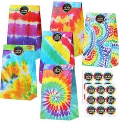 Pack of 12 Premium Quality Kraft Paper Tie Dye Favor Goodies Party Bags