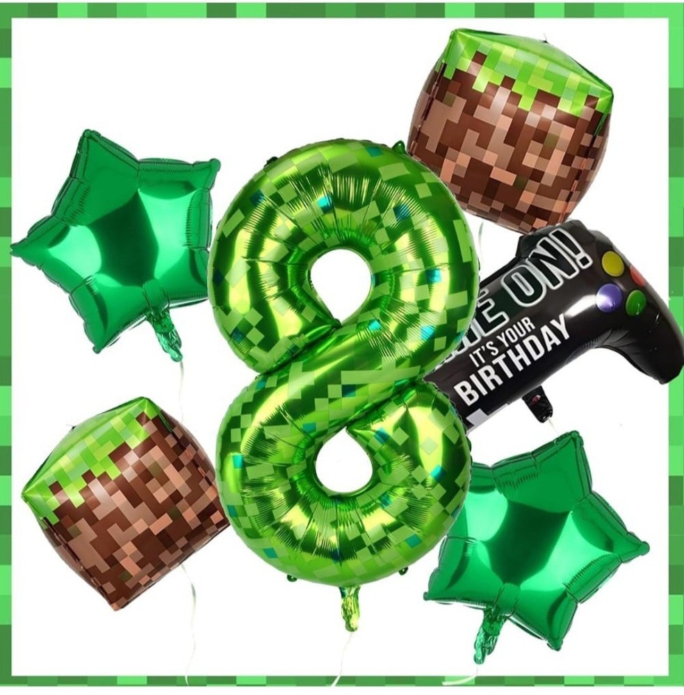 Minecraft Birthday!! Backdrop & Ballons And 5 Foil Balloons. #8. Tablecloth+++