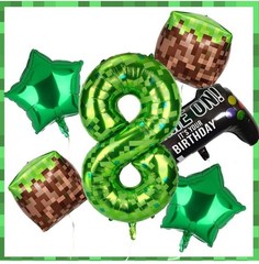 Minecraft Birthday!! Backdrop & Ballons And 5 Foil Balloons. #8. Tablecloth+++