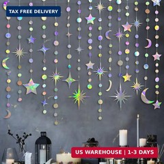 Iridescent Star Moon Circle Dot Garland Party Decoration Kit Hanging Crescent an