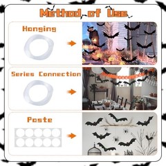 12PCS Halloween Hanging Bat Decorations with Glowing Eyes, Spooky Realistic