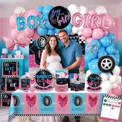 287pcs Burnouts or Bows Gender Reveal Decorations, One-stop Baby Gender Reveal D