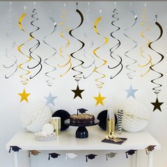Black Gold and Silver Foil Hanging Ceiling Swirls Garland,Star Swirl Streamer…
