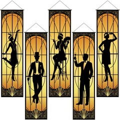 5 Pcs Roaring 20s Party Decorations Black Gold 1920s Hanging Banner for 20s J…