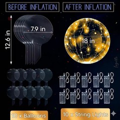 10 Pcs Balloons Light Up Balloons – Clear 18″ Reusable Balloon with Gold Stri…
