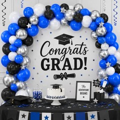 Blue & Black Balloons – 35pcs, Dark Blue, Black & Silver Latex Balloons with …