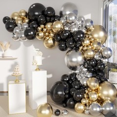 Black Gold Silver Balloons Garland Arch Kit, 141Pcs Latex Balloons Different …