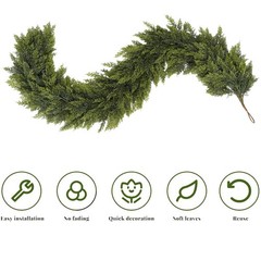 2Pcs 6 ft Christmas Cedar Garland-Realistic Cedar Pine Needles with 20 Pinecones