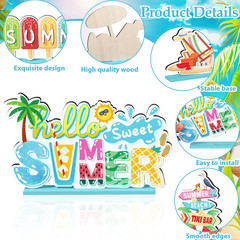 Hello Summer Decoration Ice Cream Sunshine Palm Tree Wooden Signs Indoor 6 Pcs