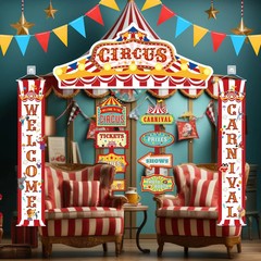 15 Pcs Circus Decorations Carnival Striped Awning Porch Banner Carnival Theme Di