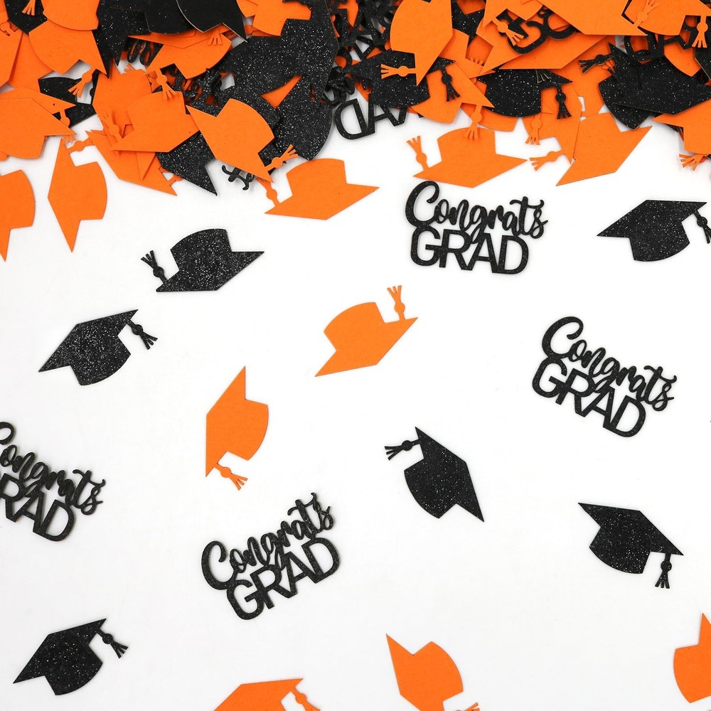 200 PCS Orange Black Graduation Confetti Class Of 2026 Glitter Table Scatter