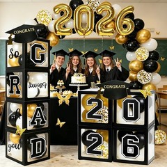 2026 Graduation Party Decorations: 4 Pcs Black Balloon Boxes with Letters 202…