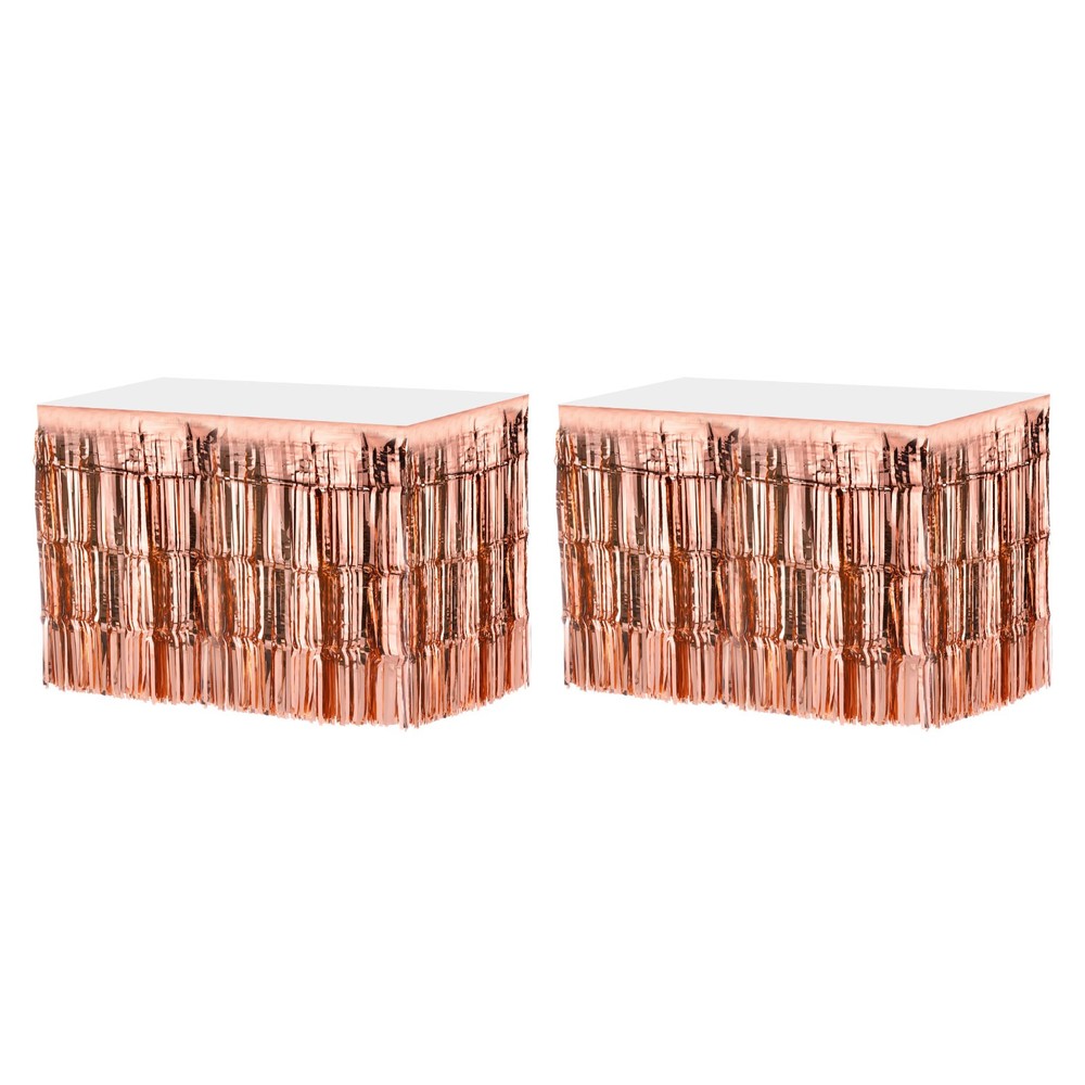 2 Pcs 29×108 Inch Rose Gold Metallic Foil Fringe Tinsel Table Skirts