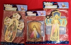 3 CROSS WOOD – VIRGIN MARY GUADALUPE – And JESUS NEW IN BAG