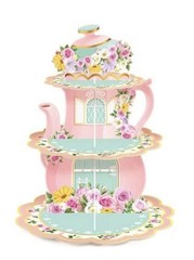 Floral Tea Birthday Party 3-Tier Cupcake Stand & (32pcs) 7in Paper Plates NEW