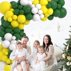 Retro Green Yellow White Balloon Garland Arch Kit, 122pcs Dark Green Yellow W…