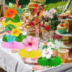 12 PCS Hawaiian Tropical Honeycomb Centerpieces Hibiscus Flower Luau Party