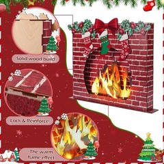 3D Artificial Wooden Fireplace Prop with Light Strip, 27″x23″x3.4″ Red Firepl…