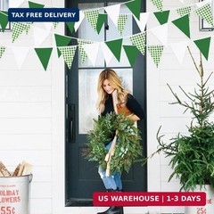 32Ft Green Party Decorations Green Buffalo Plaid Checkered White Triangle Flag G