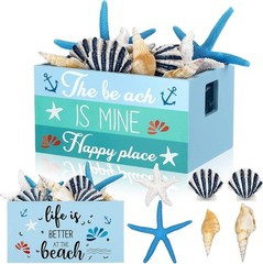 Marsui Beach Table Decor Mini Wooden Crate with 6 Starfish Shells Style