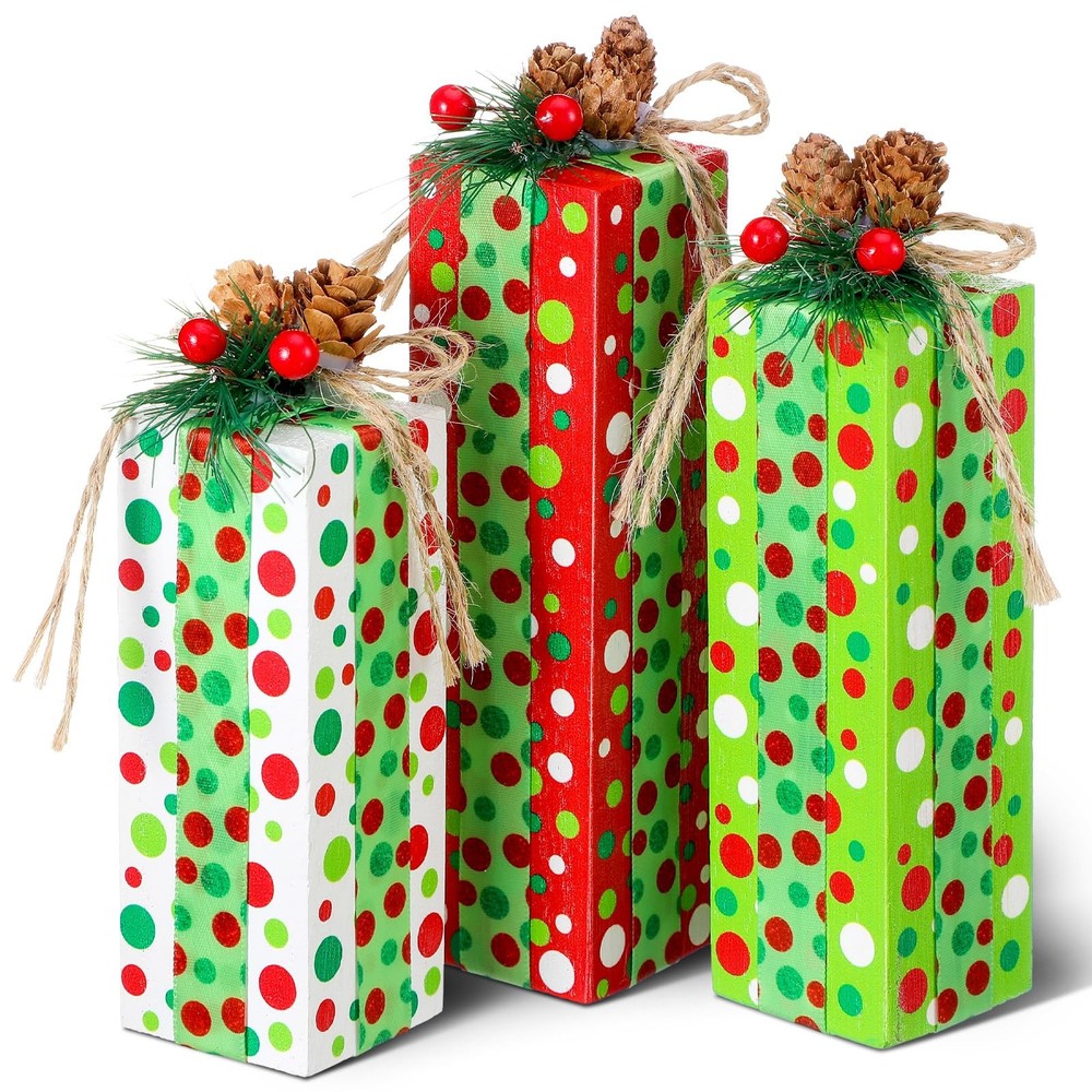 3 Pcs Christmas Table Centerpieces Xmas Wood Gift Boxes Decor Rustic Faux Pre…