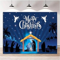 Large Merry Christmas Nativity/Bethlehem Backdrop Background 7x5ft
