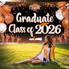 2026 Graduation Banner – XL 72×44 Inch Orange and Black Decor for Celebrations