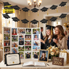 Graduation Cap Banner 2026 – Black Glitter Grad Party Decorations for Class of 2