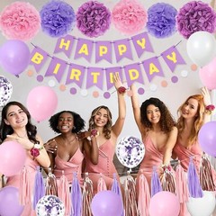Purple Pink Birthday Party Decorations for Women Girls with Happy