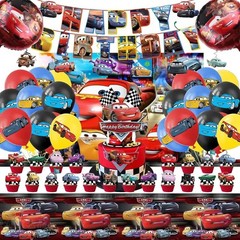 Complete 52-Piece Cars Birthday Decoration Set: Banners, Backdrop & Balloons