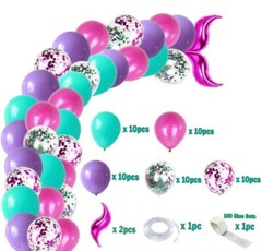 Mermaid Tail Arch Purple Magenta Confetti Filled Balloons 16ft Garland Kit